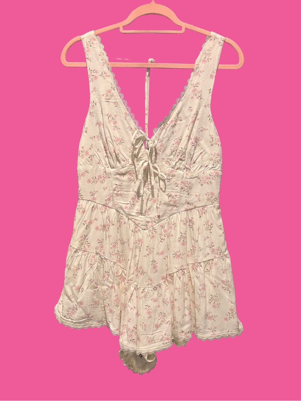 Trixxi Cream Romper with Pink Floral Print Built in Undershorts!